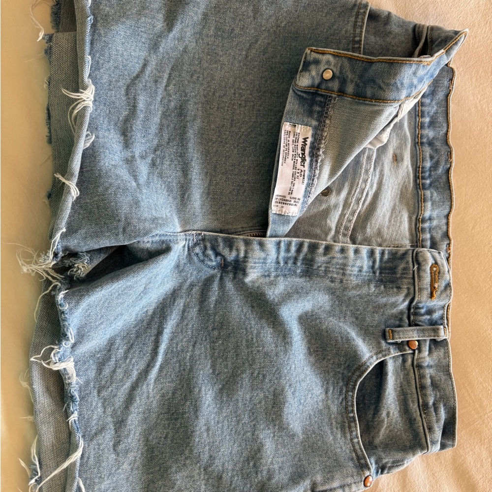 Wrangler Light Blue Frayed Hem Denim Cutoff Shorts